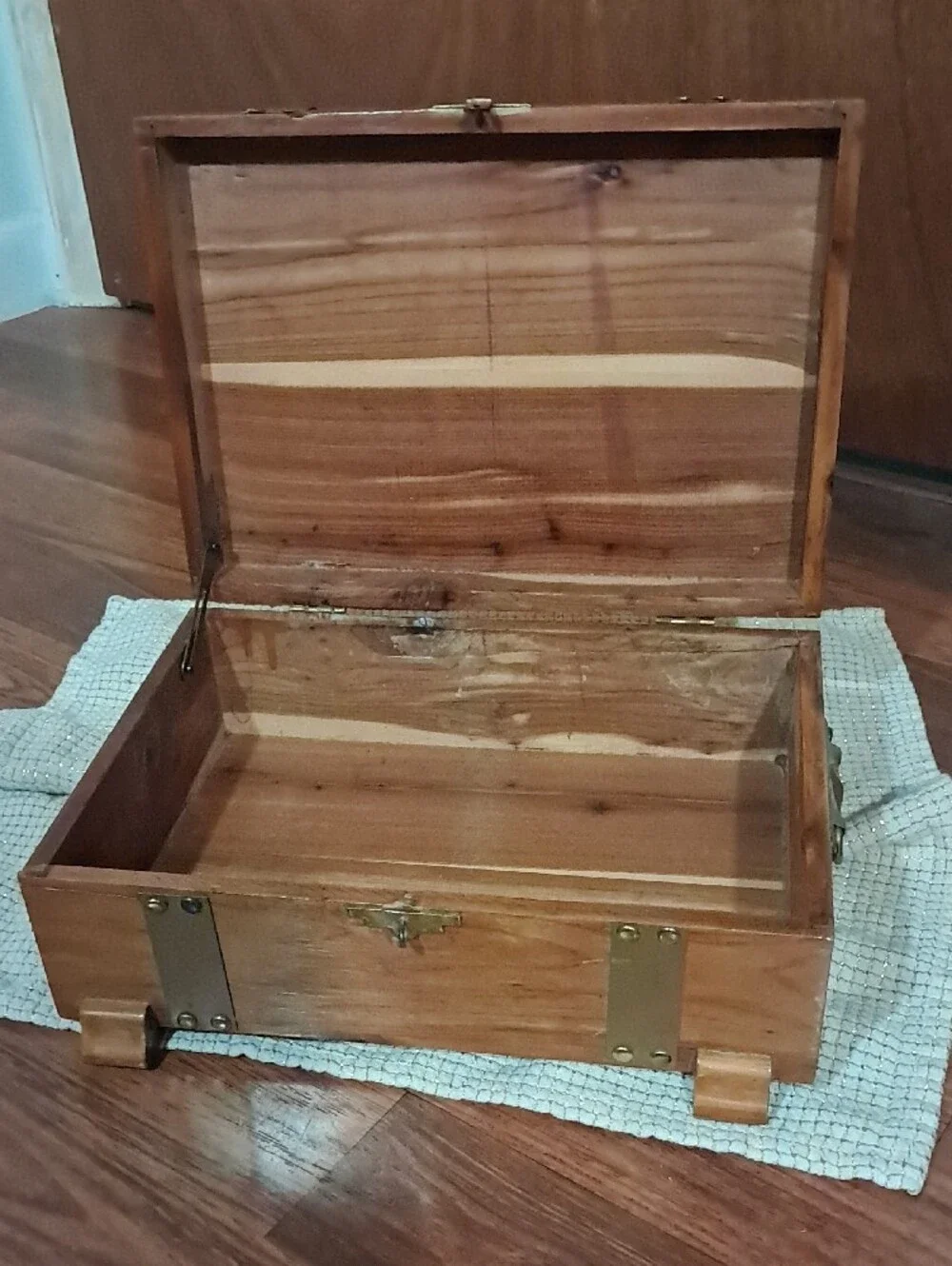 Wooden Cedar Treasure Chest Jewelry Box with Brass Accents - Refurbished
